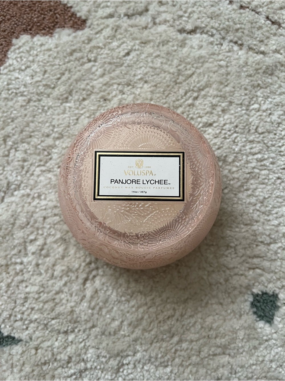 Voluspa Pink Embossed Glass Candle Jar